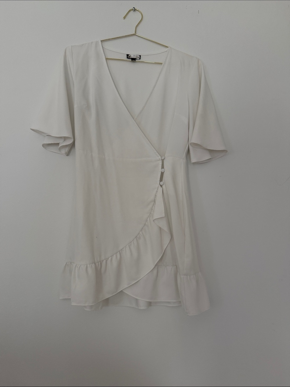 Topshop white flutter sleeve wrap dress size 8
